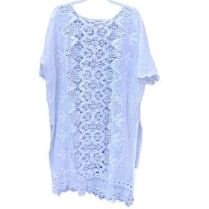Johnny Was Boho Floral Crochet Swim Coverup Tunic Size Medium